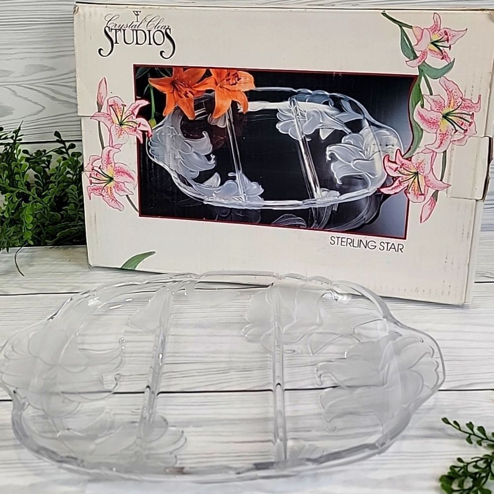 Crystal Clear Studios Lilly Glass Serving Tray Vintage 80s With Original Box